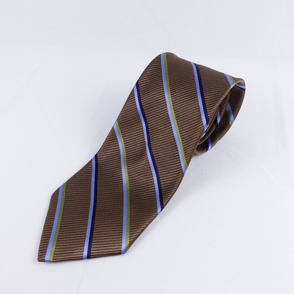 Brooks Brothers 346 Necktie OS Brown Blue Green Striped Pure Silk Made in USA